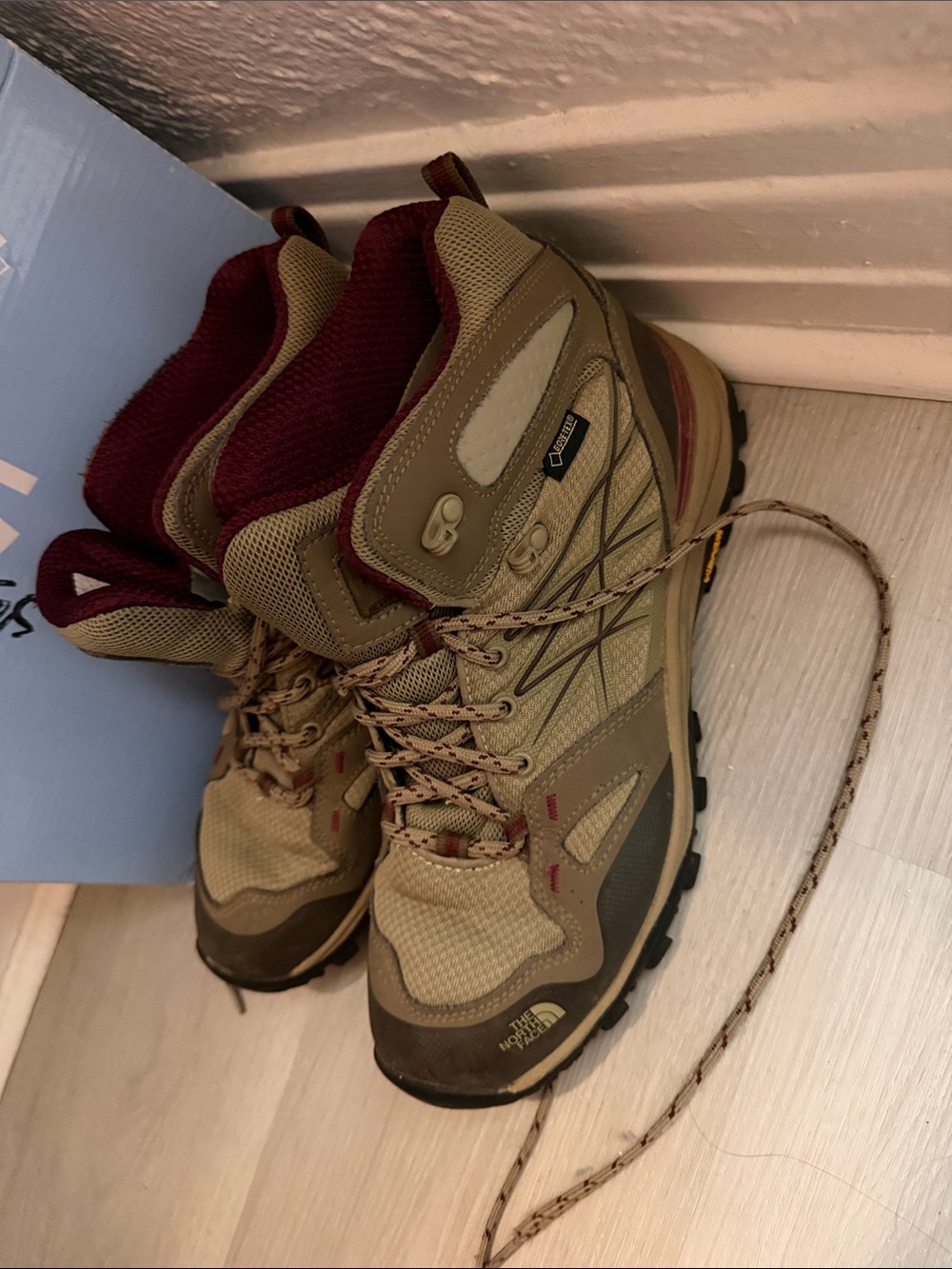 The North Face Men's Tan and Burgundy Trail Waterproof Hiking Boots
